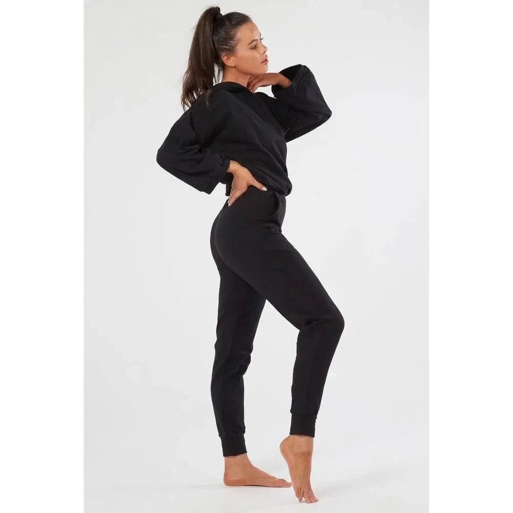 Nama | Women | Enlighten Black Soft Cozy Comfort Lounge Hooded Jumpsuit | Small